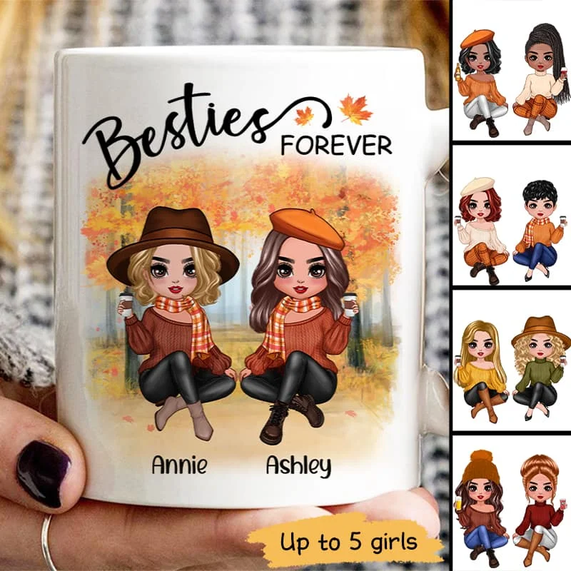 eco-friendly coffee cup -Doll Best Friends Besties Sitting Fall Season Personalized Mug