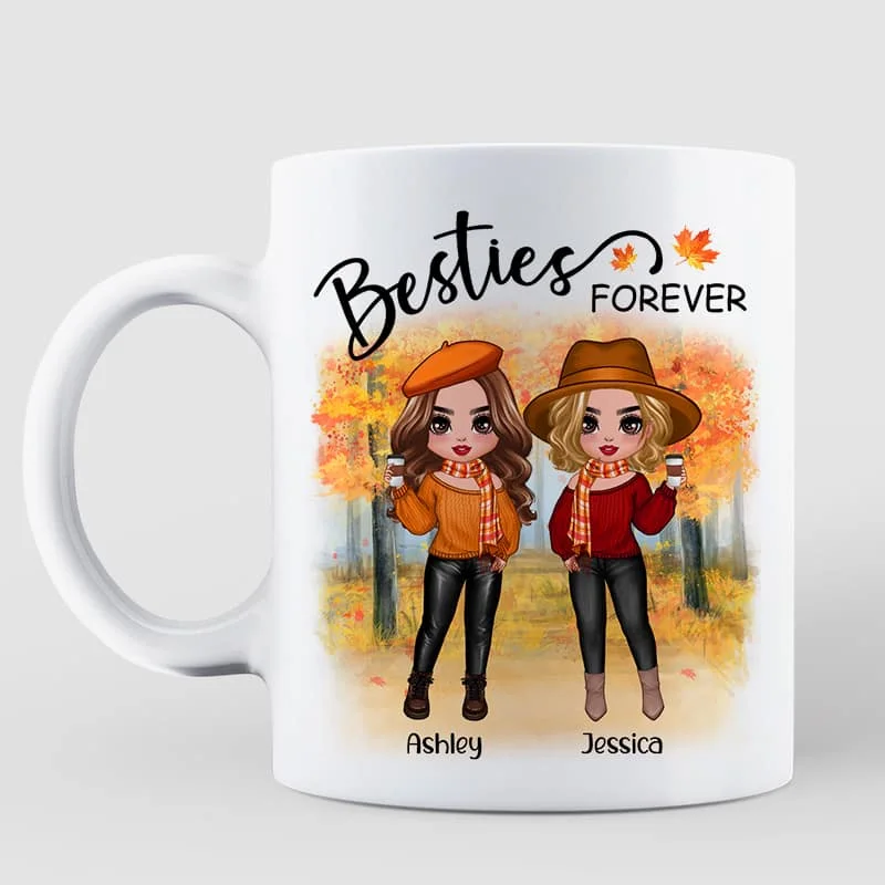 handmade coffee mug -Doll Best Friends Besties Standing Fall Season Personalized Mug (11oz)