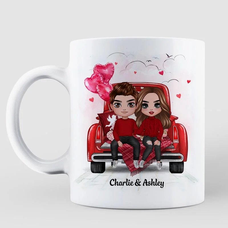 oversized coffee cup for tea -Doll Couple On Truck Valentine‘s Day Gift For Him For Her Personalized Mug