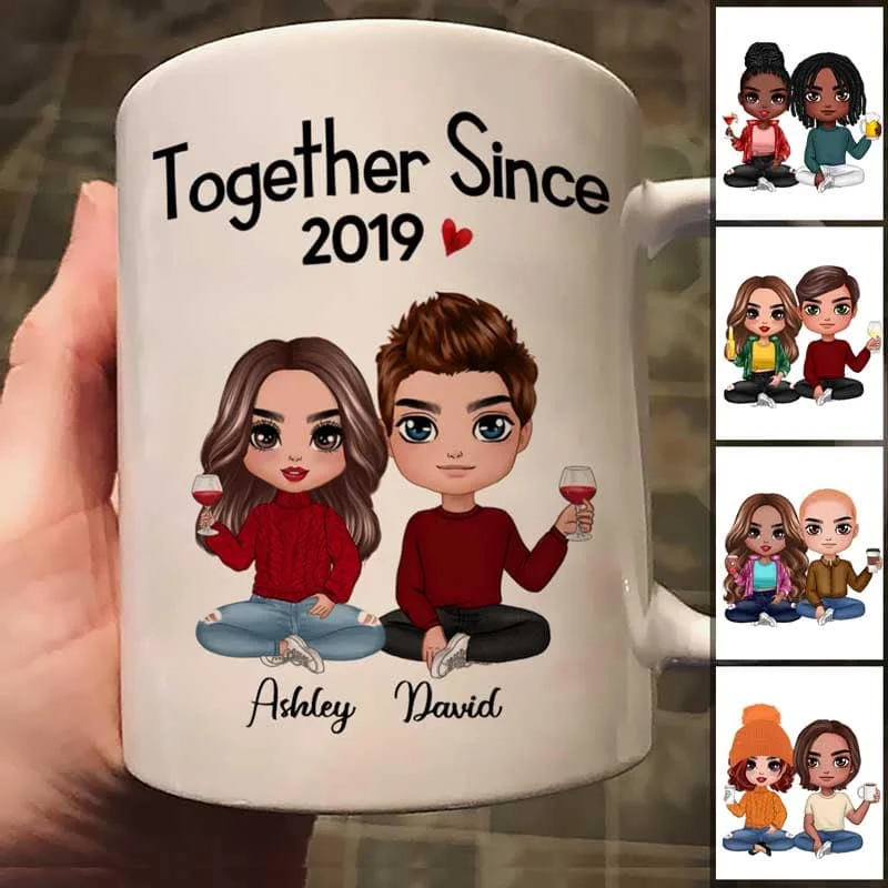 large travel mug with custom design -Doll Couple Sitting Gift For Him For Her Personalized Mug