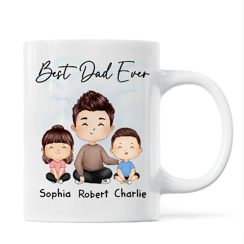 travel mug with thermal insulation -Doll Dad And Kids Sitting Watercolor Style Best Dad Ever Father's Day Gift For Dad Personalized Mug