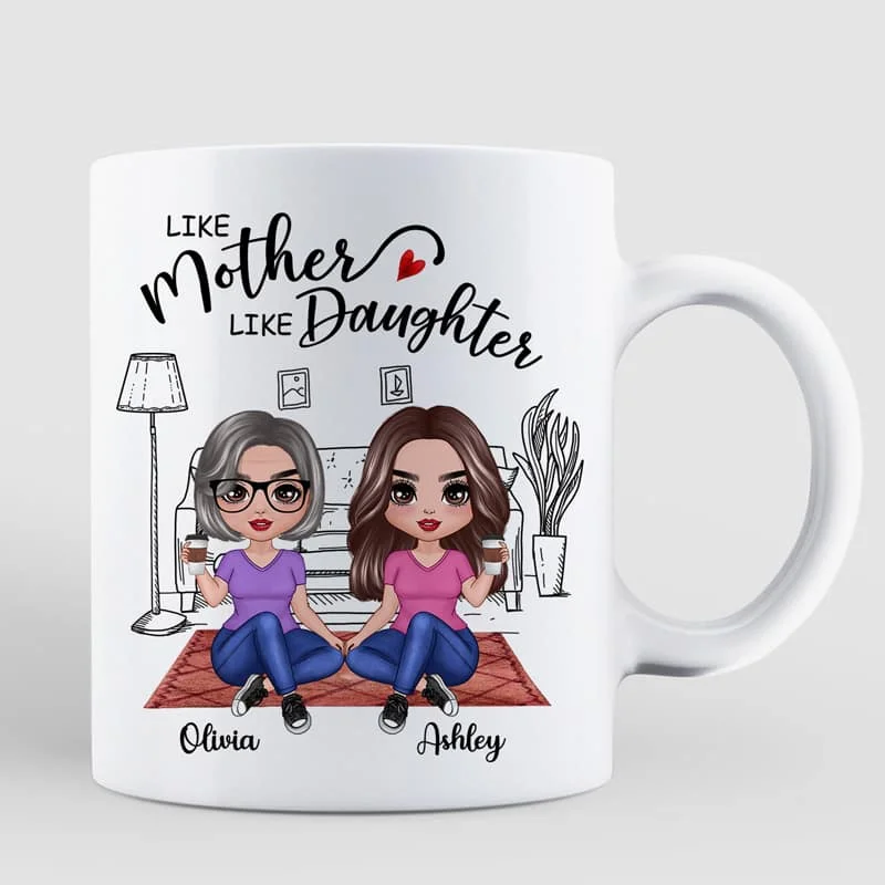 coffee mug with artwork -Doll Mother & Daughters Doll Women Sitting In House Personalized Mug