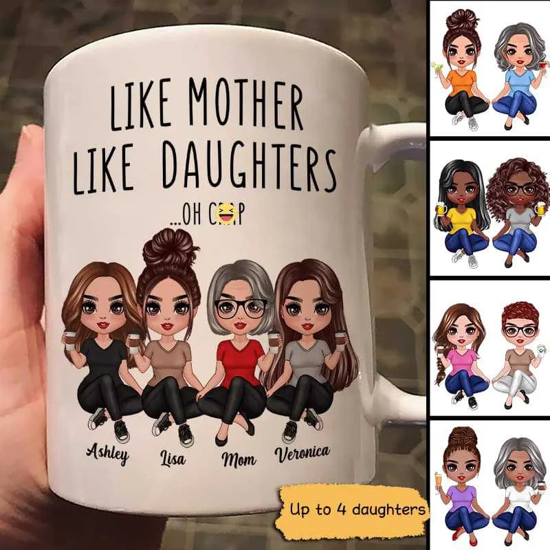 travel coffee mug for morning -Doll Women Sitting Like Mother Like Daughter Mother‘s Day Gift Personalized Mug