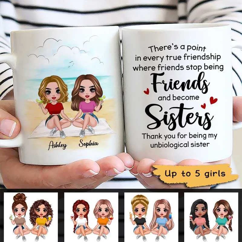 unique gift tea mug -Doll Besties Best Friends Sitting On The Beach Personalized Mug