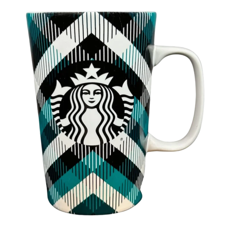 custom coffee mug with name -Dot Collection Siren Dot Plaid Teal Black And White Siren 16oz Tall Mug Starbucks