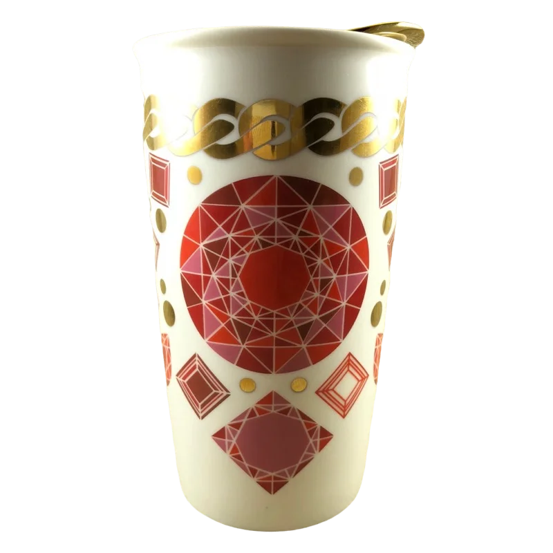 warm insulated coffee mug -Dot Collection Gems Dot Red Gems Gold Chain On White 12oz Tumbler Starbucks