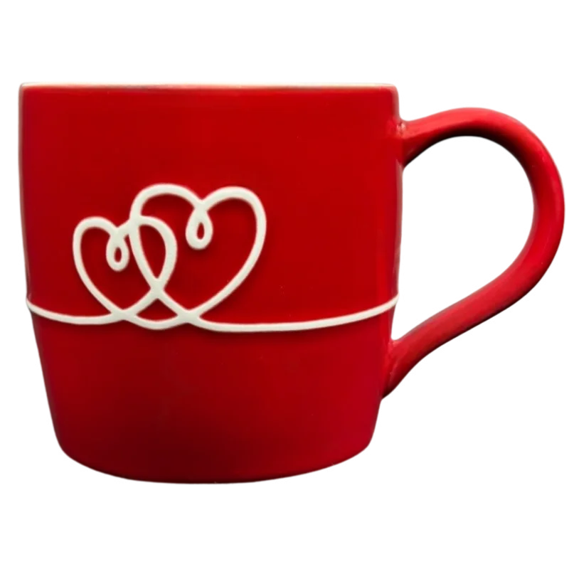 fun travel mug with graphic -Double Heart And Love Script Red Embossed Mug 2010 Starbucks