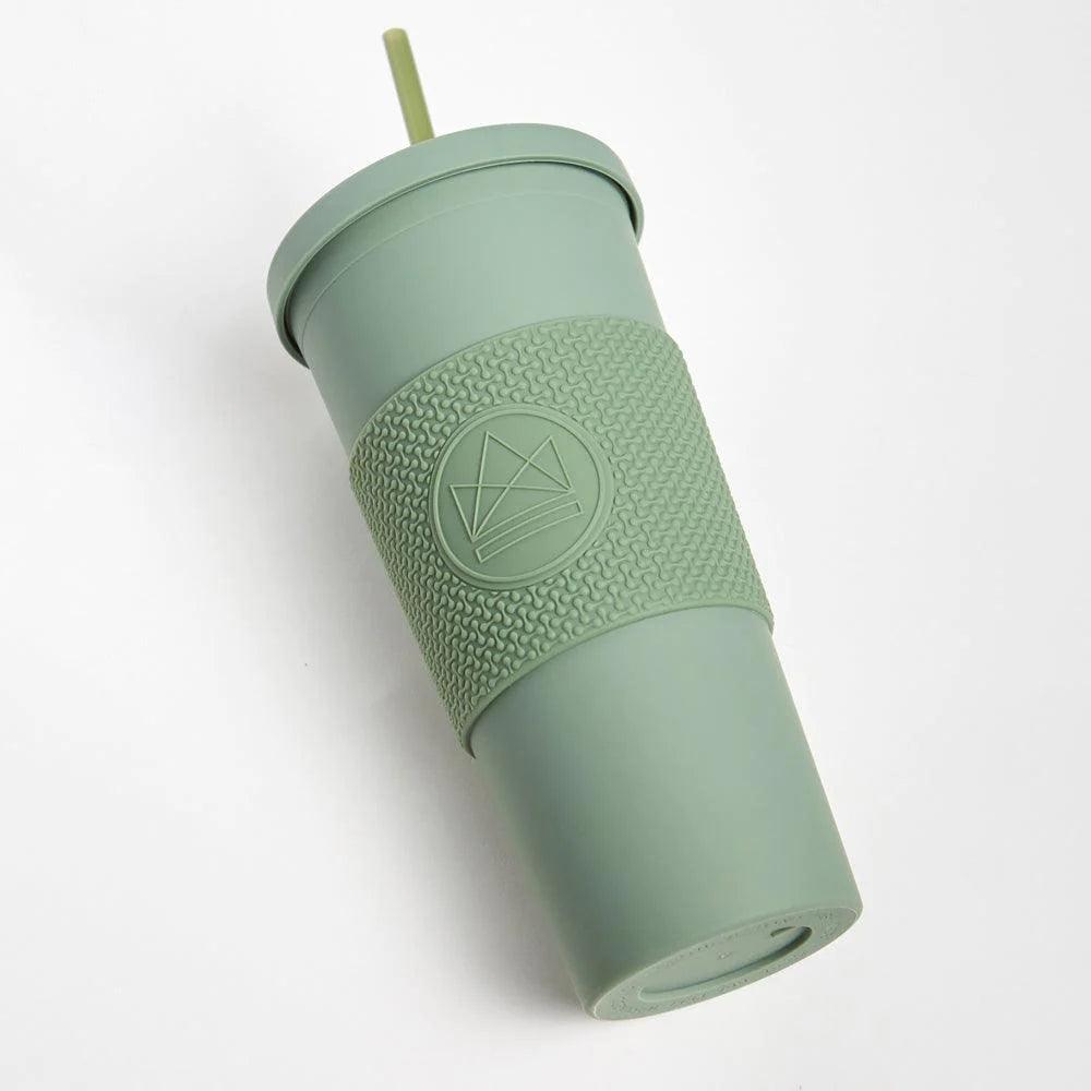 custom printed travel coffee cup -Double Walled Straw Cup - 22oz - Happy Camper