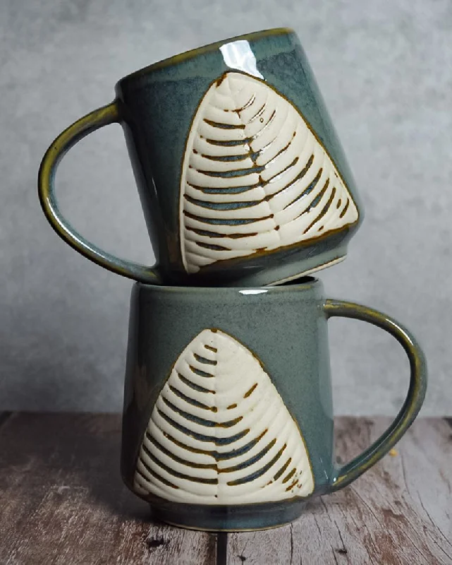 sleek tea mug -Earthy Leaf Coffee Ceramic Mugs | Set of 2 | 260 ml