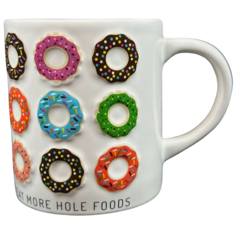 unique gift tea mug -Eat More Hole Foods Embossed Doughnuts Mug