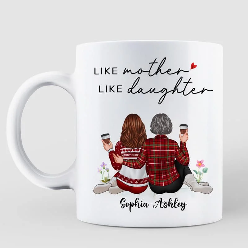 personalized mug for holiday -Embracing Mother Daughter Back View Personalized Mug