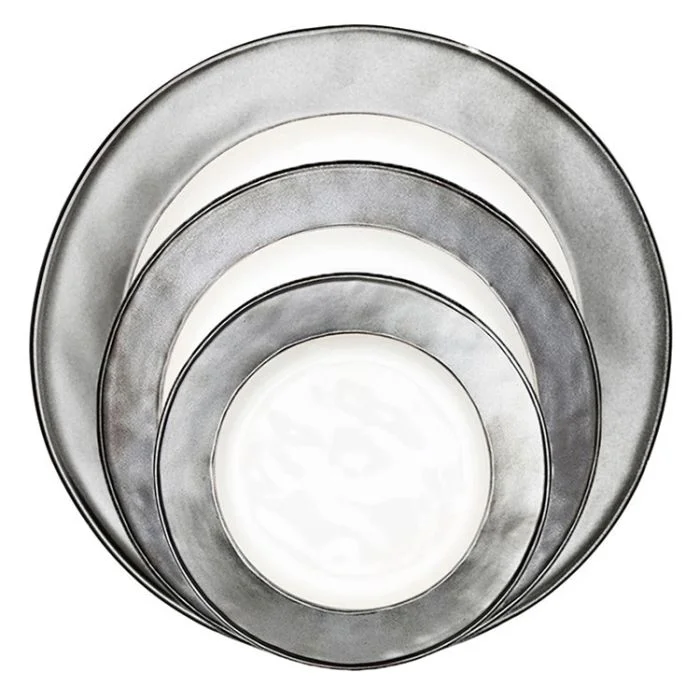 custom tea cup -Emerson Dinnerware, White & Pewter