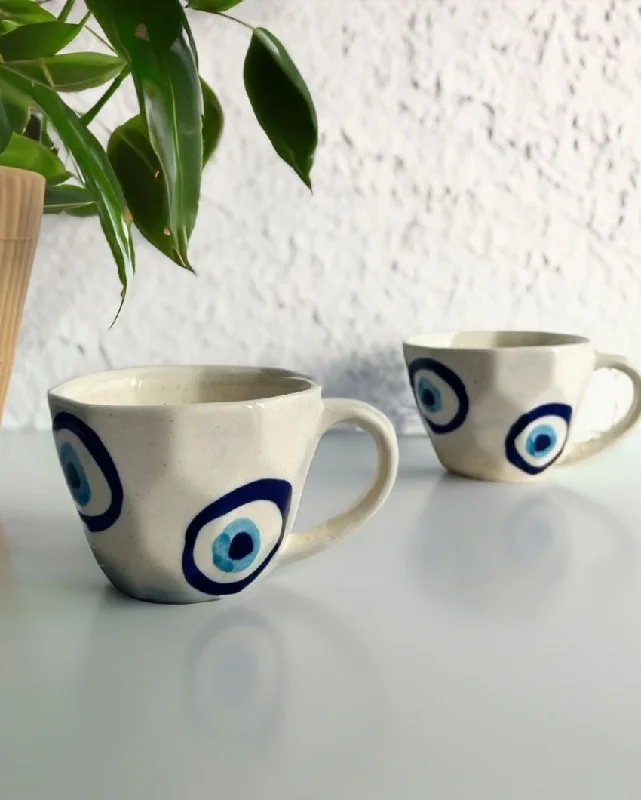 eco-friendly reusable mug -Evil Eye Ceramic Mugs | Set Of 2