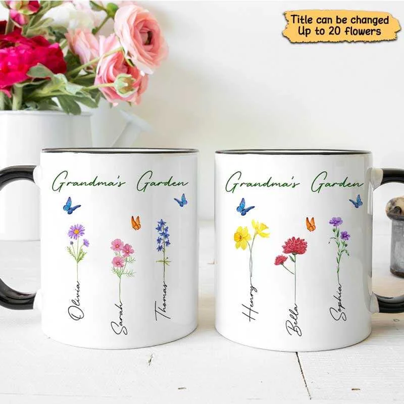 retro tea cup design -Family Birth Months Flowers Personalized Mug