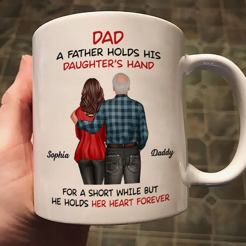 personalized ceramic tea mug -Father Daughter Son Standing Back View Personalized Mug, Father's Day Gift For Dad, Husband, Grandpa