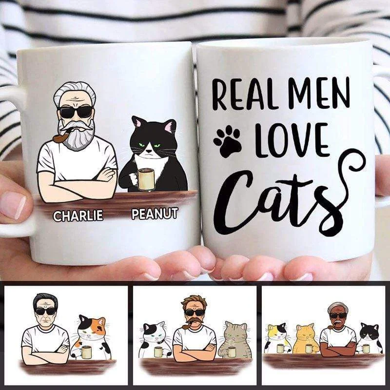 motivational travel coffee mug -Father Of Cats Old Man Personalized Mug