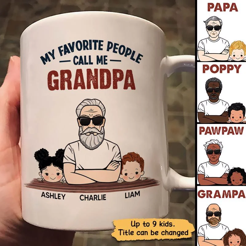 fun travel mug with graphic -Favorite People Call Me Grandpa Man And Kids Personalized Mug