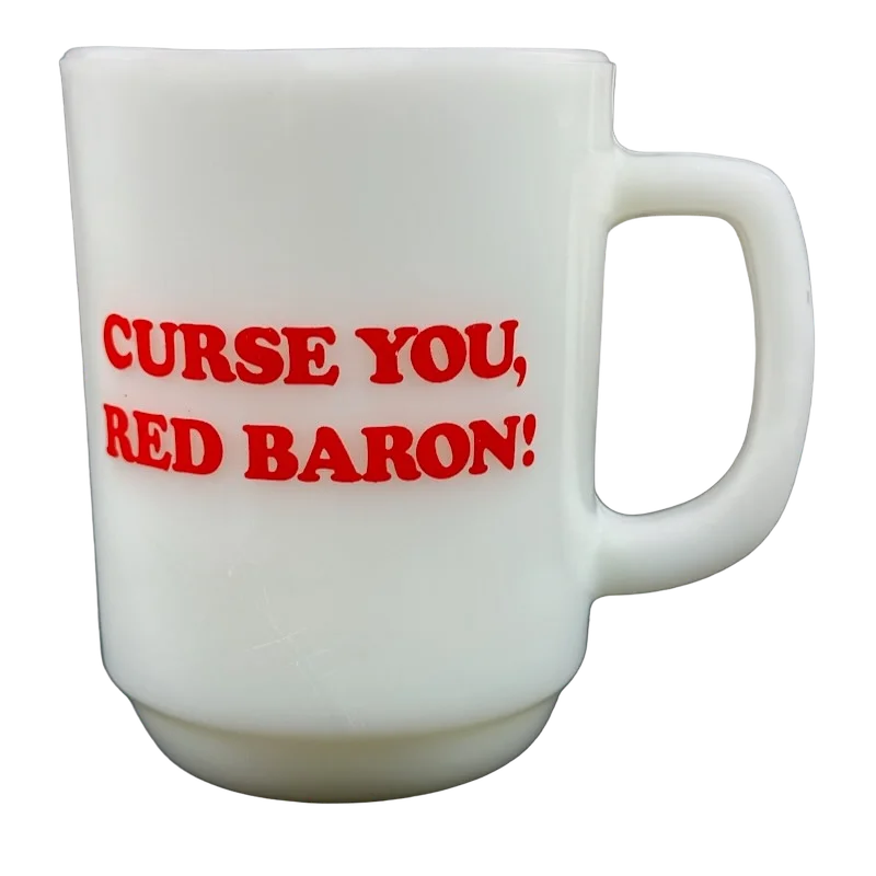 motivational coffee cup -Fire King Snoopy Curse You Red Baron! Mug Anchor Hocking