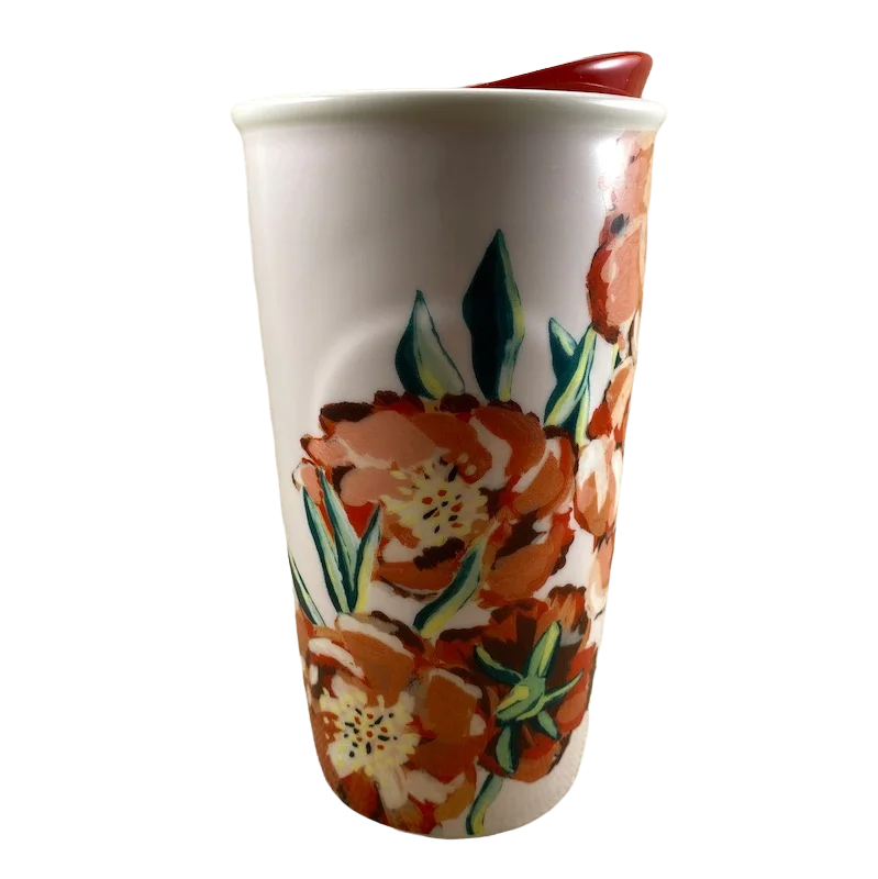 retro ceramic coffee mug -Dot Collection Floral With Red Lid 10oz Tumbler Starbucks