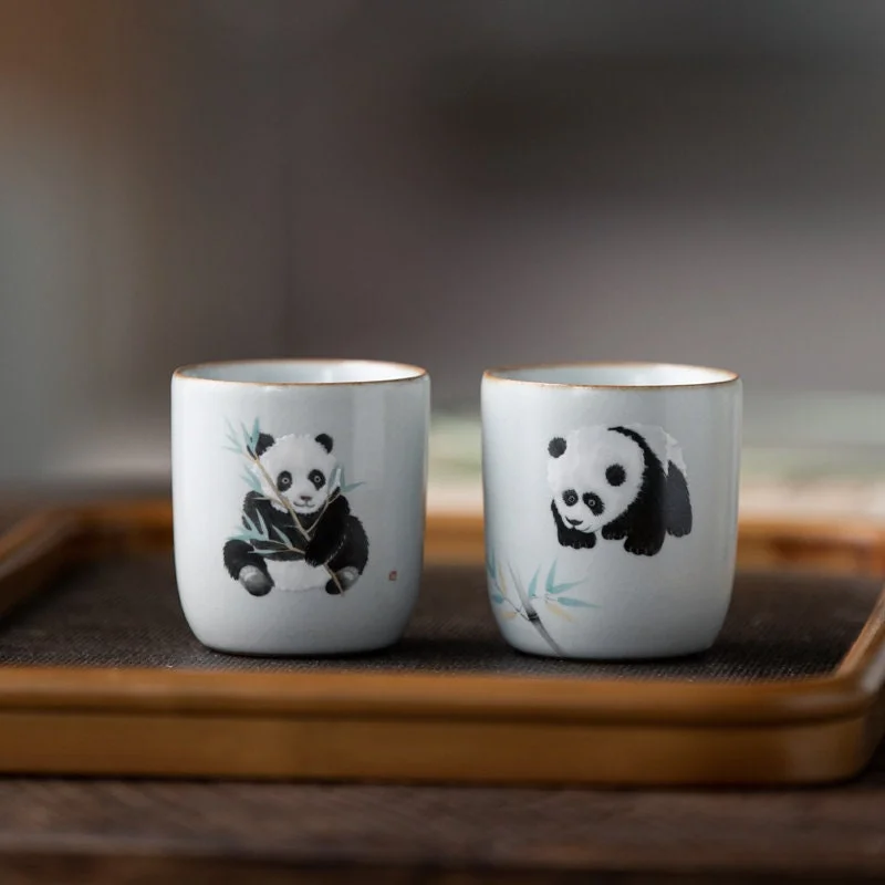 simple design coffee mug -Gohobi Hand-painted Panda Tall Tea Cup