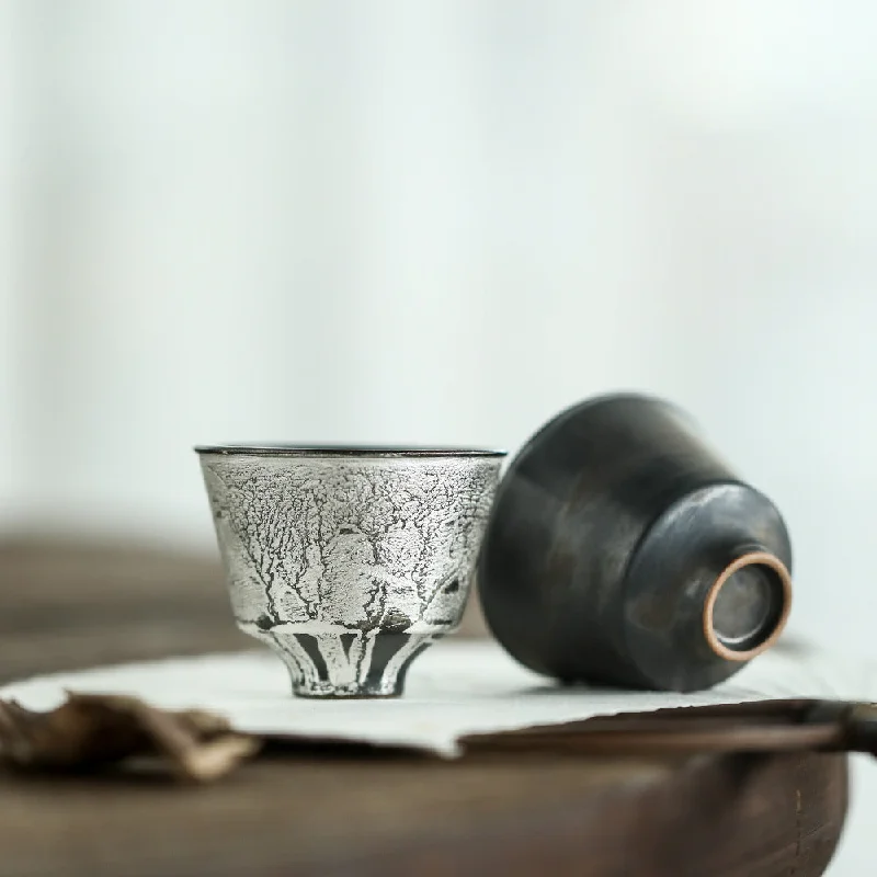 classic travel coffee cup -Gohobi Handmade Ceramic Forst Silver Tea Cup