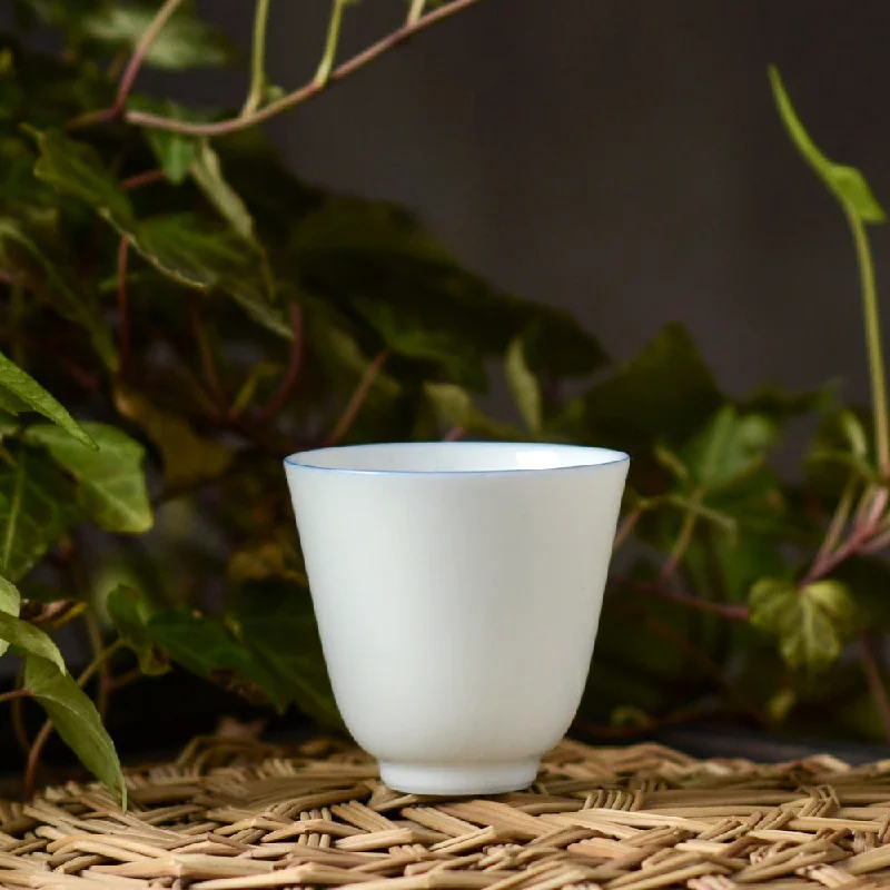 elegant coffee cup for gifts -Gohobi Handmade Classic White Blue Rim Ceramic Tea Cup (Thin 60ml version)