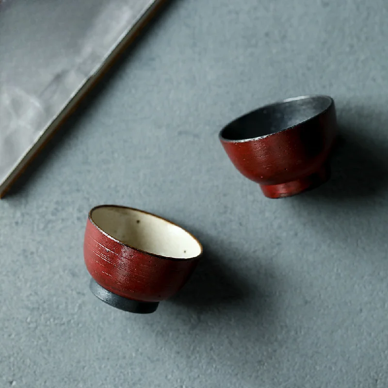 simple coffee cup with design -Gohobi Handmade Forbidden City Red Ceramic Tea Cup (Round 60ml version)