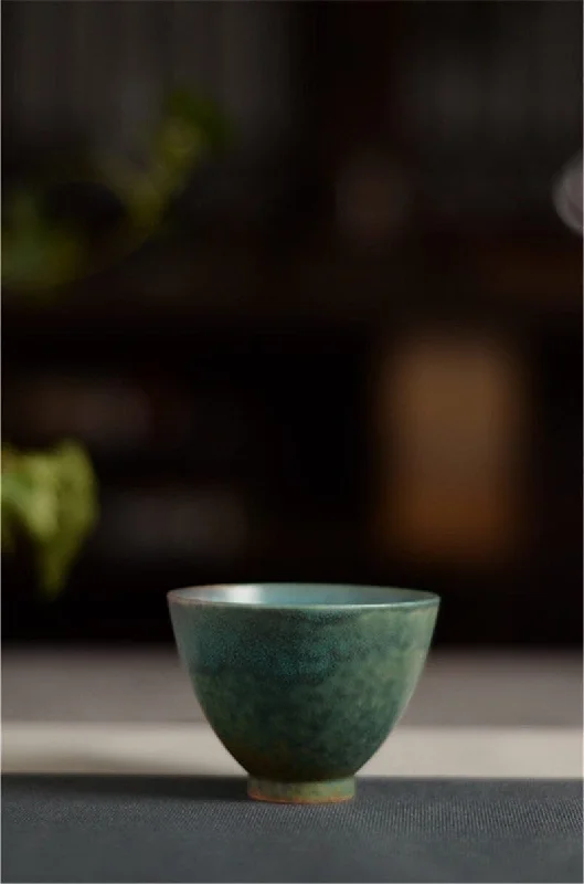 unique ceramic coffee mug for gift -Gohobi Handmade Green Ice Cracked Tea Cup