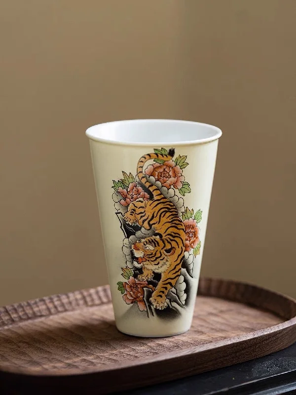 elegant ceramic tea cup -Gohobi Hand-painted Tiger Large Tea Cup