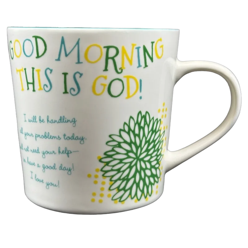 personalized coffee travel cup -Good Morning This Is God 1 Peter 5:7 Inspirational Oversized Mug Joyce Meyer