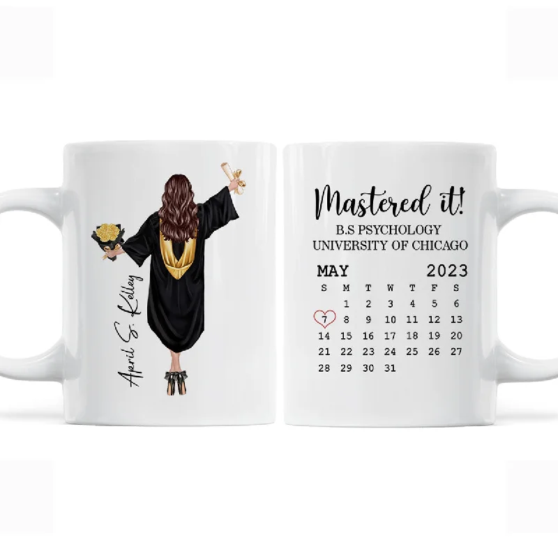 ceramic mug with cute design -Graduation Gift Master It Gift For Senior Gift For Daughter Granddaughter Calendar Date Personalized Mug