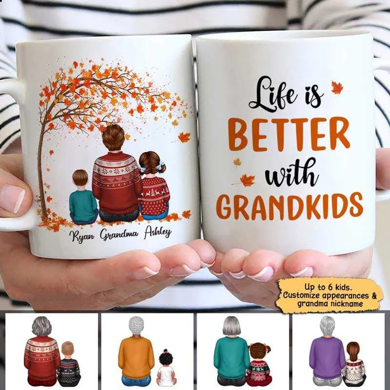 insulated coffee travel cup -Grandma Life Better With Grandkids Gift Personalized Mug