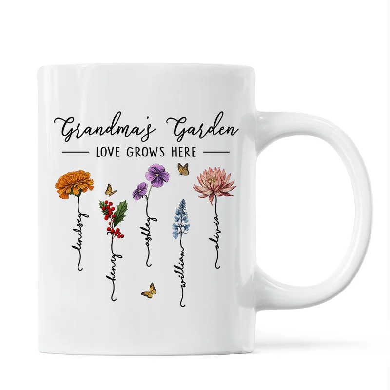 personalized coffee mug with logo -Grandma‘s Garden Love Grows Here Beautiful Birth Month Flower Gift For Grandma Mom Personalized Mug