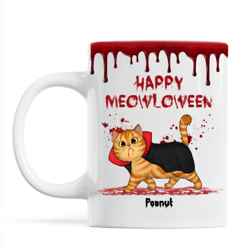 travel tea mug -Halloween Spooky Fluffy Cat Personalized Mug