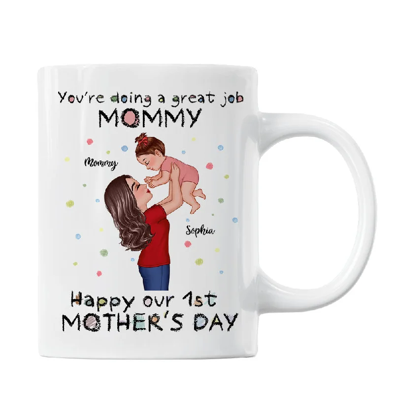 heat-resistant tea cup -Happy 1st Mother's Day Mom And Kids Personalized Mug, Gift For Mom