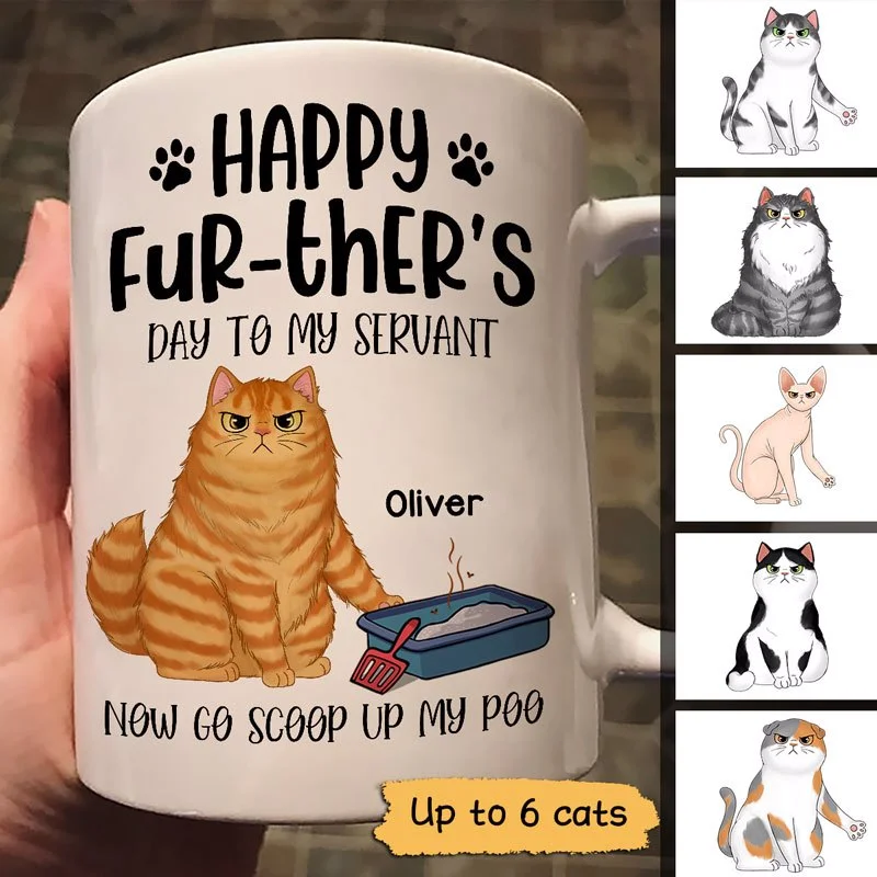 travel coffee mug with handle -Happy Further‘s Day Human Cat Servant Now Scoop Up Our Poo Personalized Mug