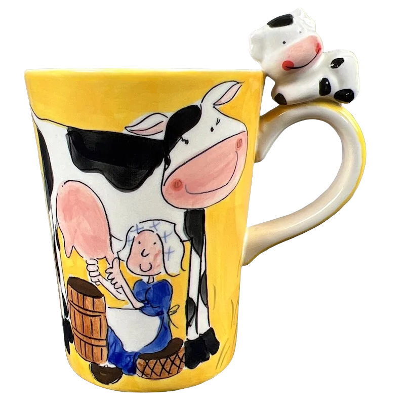 elegant coffee cup for gifts -Holland Cow Being Milked With 3D Figural Cow On Handle Mug Bosman