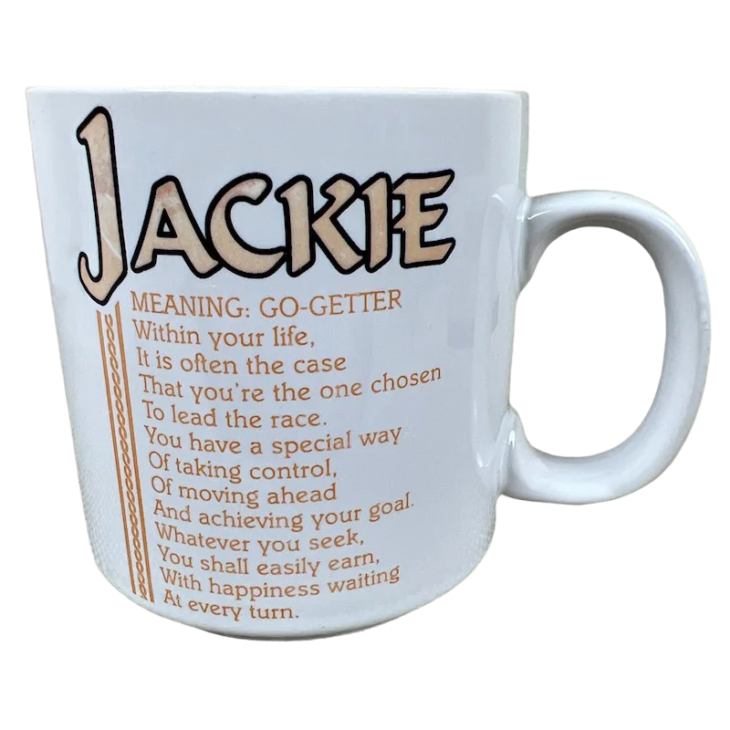 personalized glass coffee mug -JACKIE Poetry Name Peach Interior Mug Papel