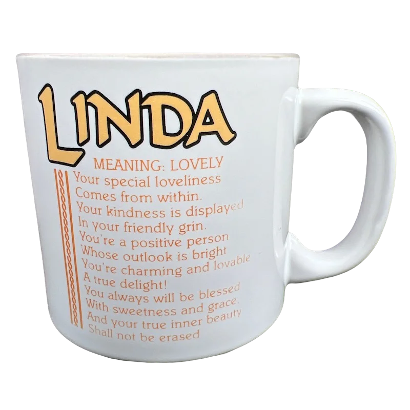 retro ceramic coffee mug -LINDA Poetry Name Taupe Interior Mug Papel