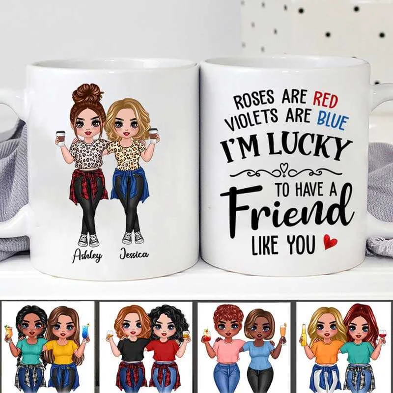 cute travel mug for office -Lucky To Have You Besties Best Friends Gift Personalized Mug