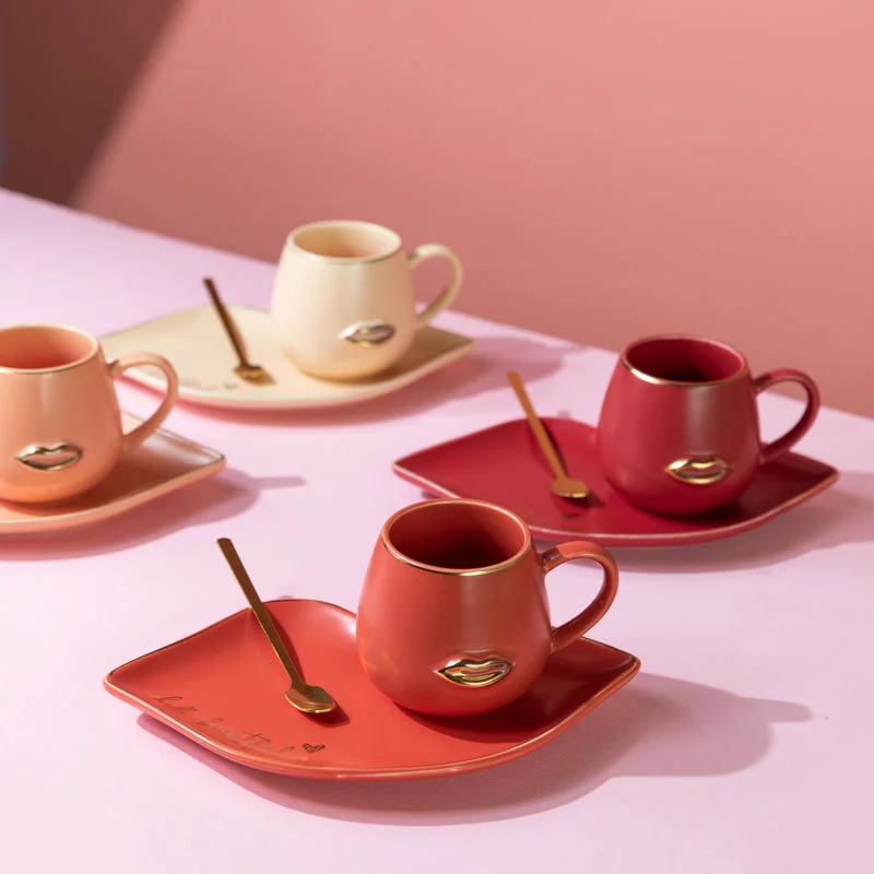 quirky ceramic coffee mug -Mesmerizing Lips Tea & Coffee Cup With Tray & Spoon