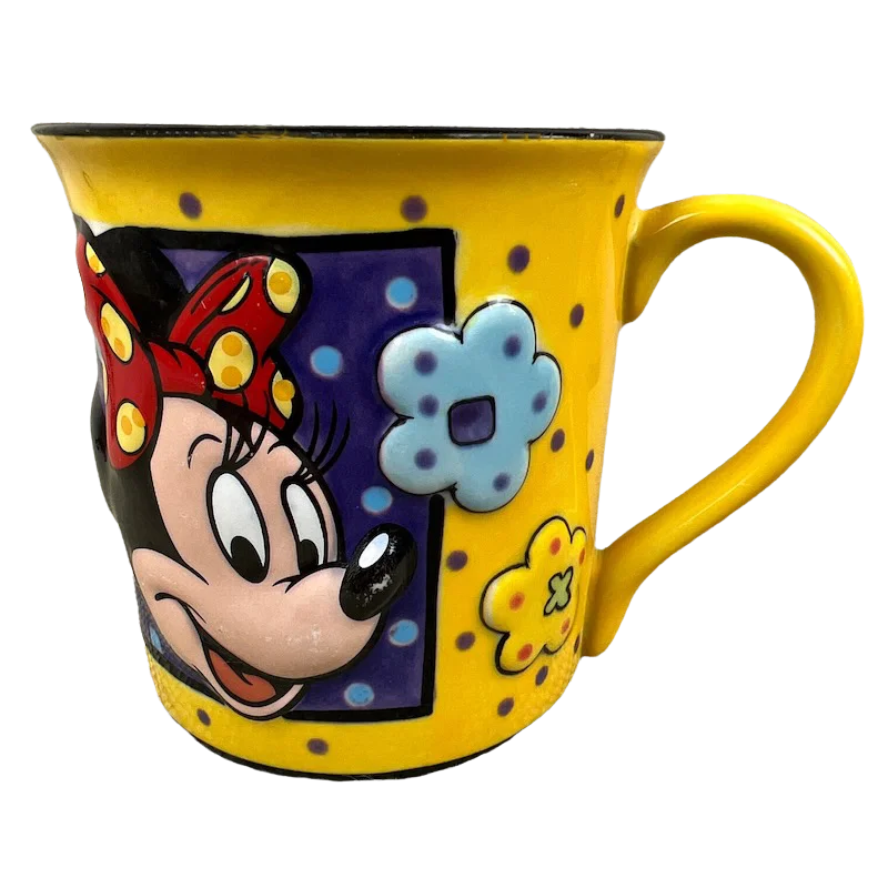 custom printed travel coffee cup -Minnie Mouse And Flowers Embossed Mug Disney