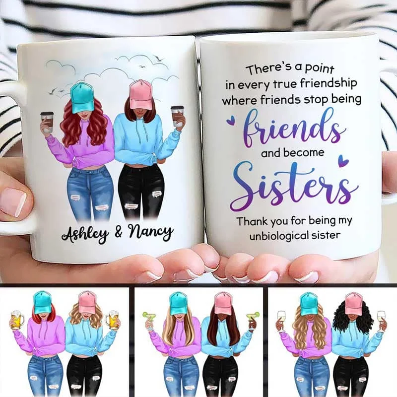 cute coffee mug for friends -Modern Girls Besties Sisters Front View Personalized Mug