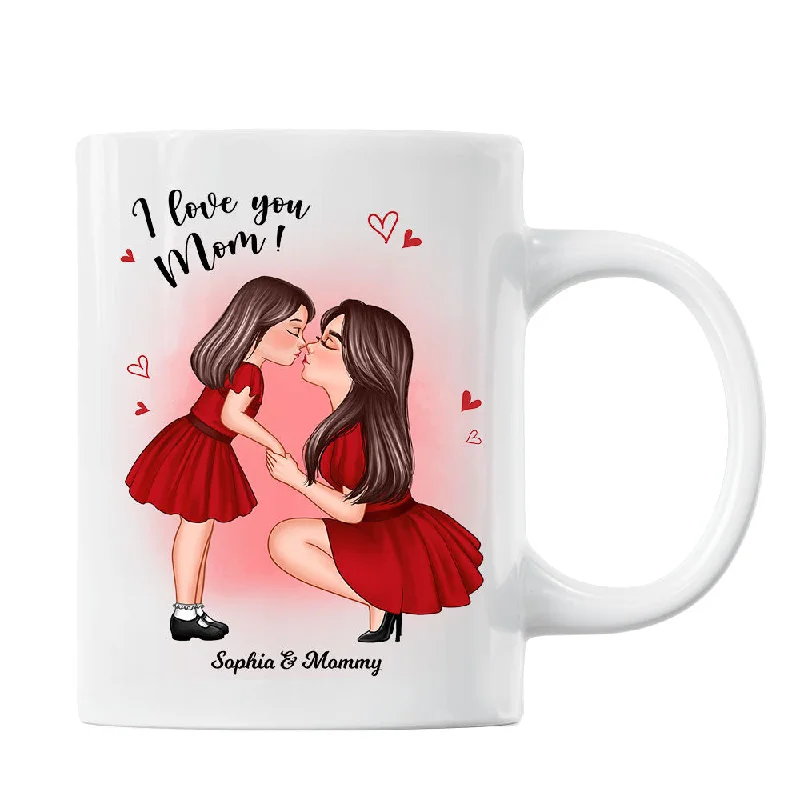 oversized ceramic mug -Mom And Kid Holding Hands Kissing Personalized Mug, Mother's Day Gift For Mom