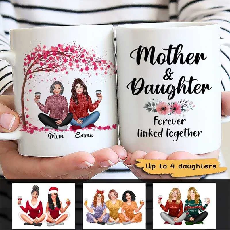 insulated travel coffee cup with lid -Mother & Daughters Linked Together Pretty Girls Personalized Coffee Mug