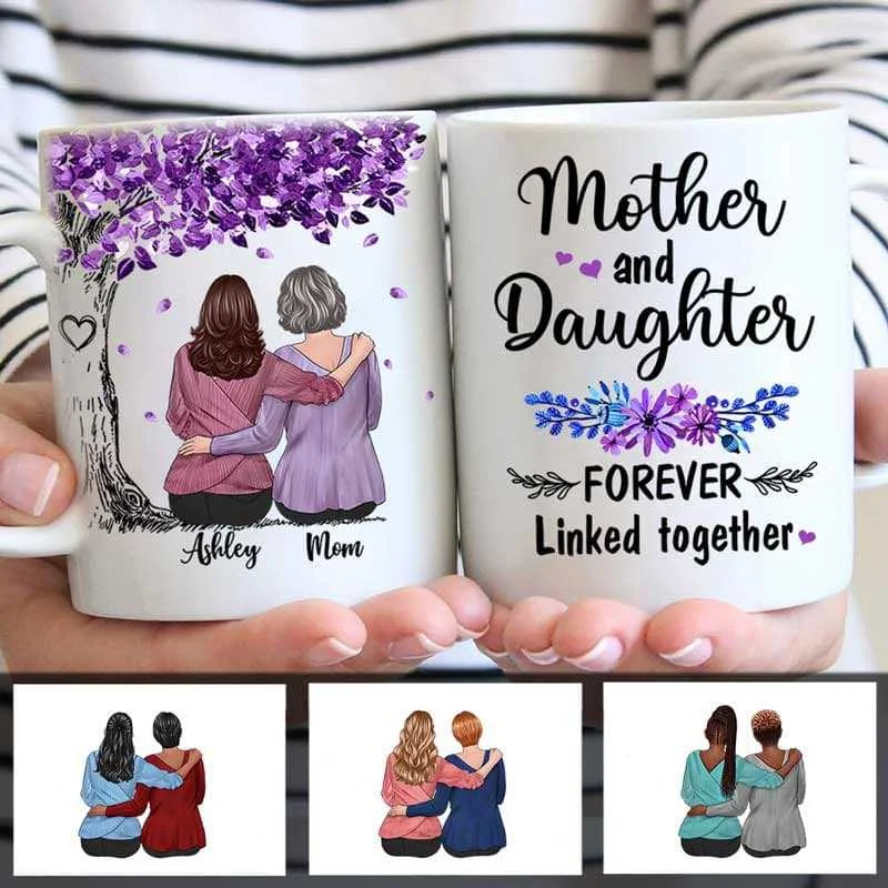 premium ceramic coffee cup -Mother And Daughter Sitting Under Purple Tree Personalized Mug