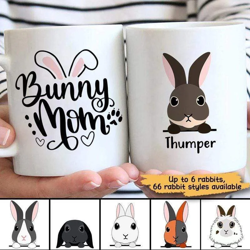 simple coffee cup with design -Peeking Rabbit Bunny Mom Personalized Coffee Mug