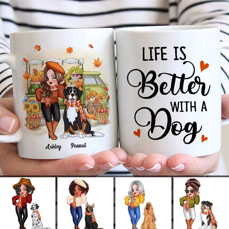 stylish ceramic coffee mug -Pretty Fall Season Dog Mom Personalized Mug