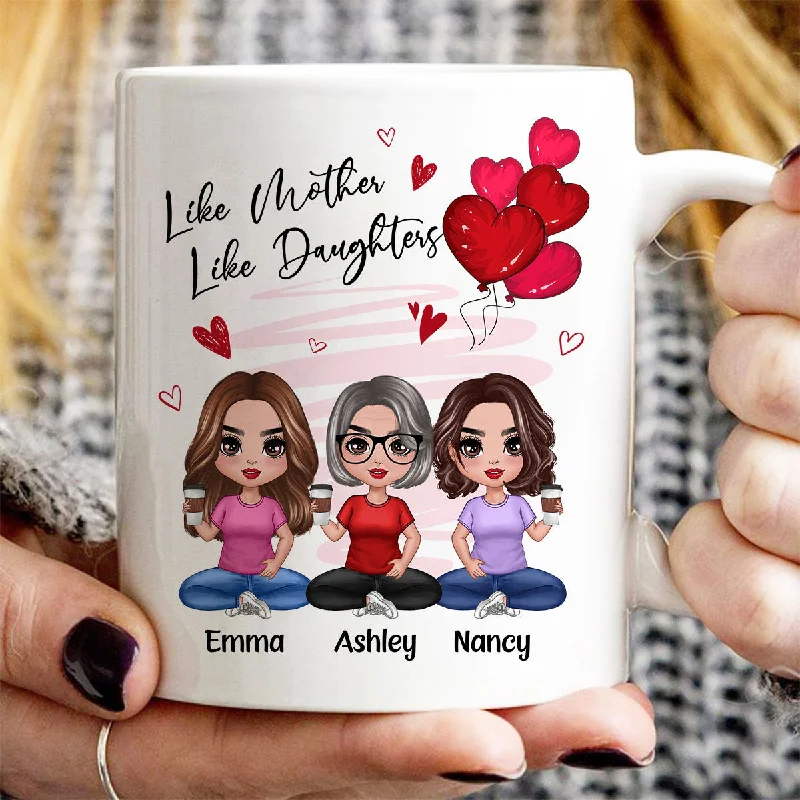 colorful tea cup set -Red Hearts Like Mother Like Daughters Doll Mom And Daughters Sitting Gift For Mom Daughters Personalized Mug