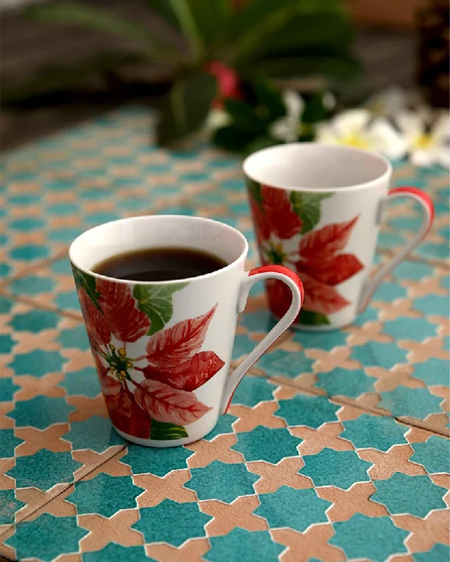 fun coffee mug with picture -Red Leaves Porcelain Coffee Mugs | Set of 2